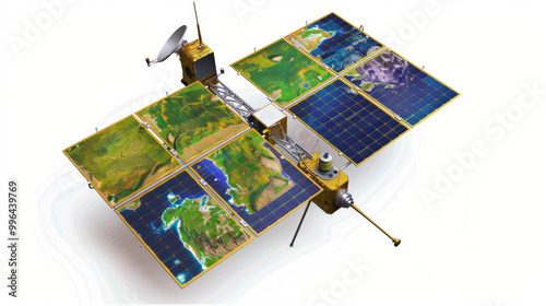 Remote sensing satellites for monitoring land cover changes isolated on white background photo