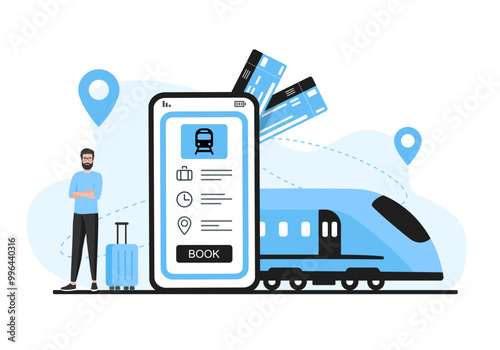 Travel concept. Online booking. Colored vector flat illustration. White background.