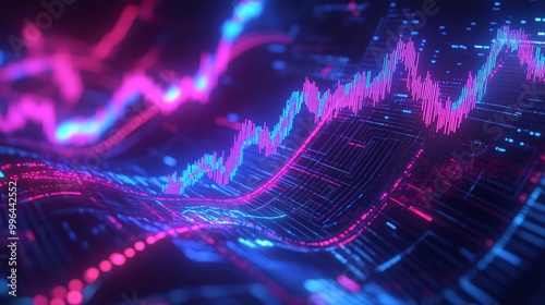 Vibrant digital abstract with colorful graphs illustrating data trends and analytics in a futuristic technology environment.