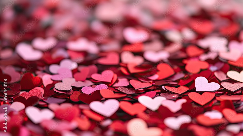 Pink and red heart confetti scattered on a table, symbolizing love and celebration. Copy space for text or design. Pink and red heart confetti scattered on a table, symbolizing love and celebration. Copy space for text or design.