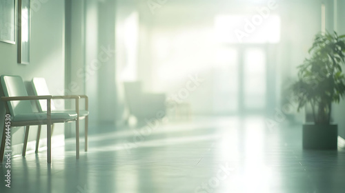 A waiting area with two chairs in a brightly lit hallway.