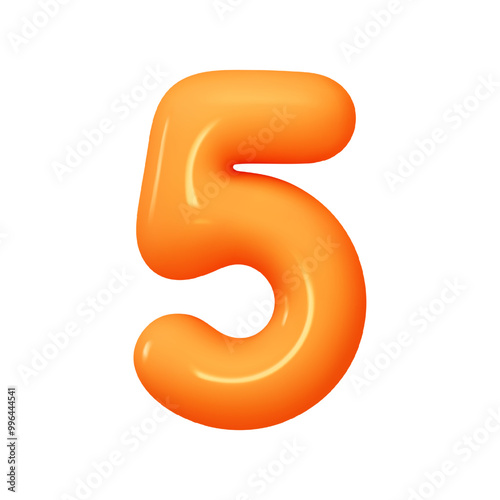 Number 5. Five Number sign orange soft color. Realistic 3d design in cartoon balloon style. Isolated on white background. vector illustration