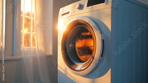 Bright and Efficient Laundry Room with Sleek Washing Machine and Sunlit Interior