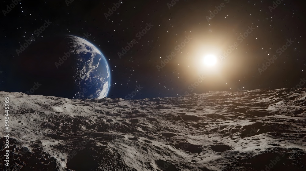 Majestic Lunar Landscape Beneath the Radiant Sun During Celestial Eclipse
