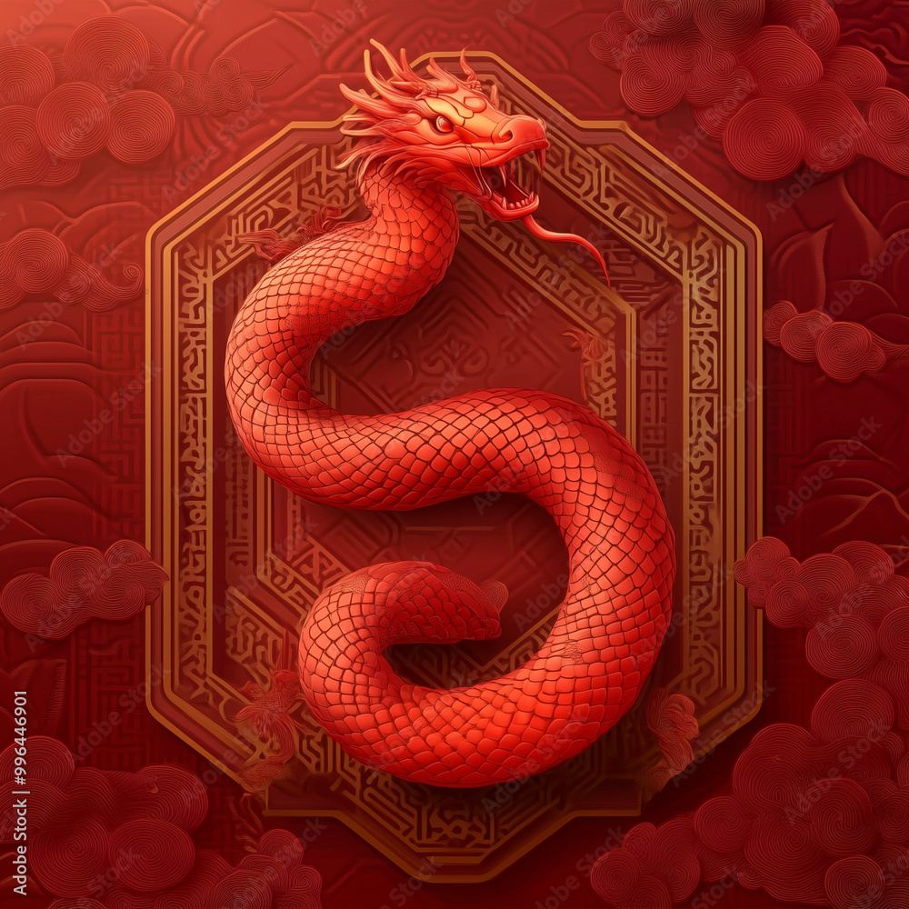 Obraz premium golden dragon on red background