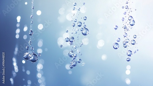 Water drops on a blue background,  water bubbles in the air with an underwater effect. 
