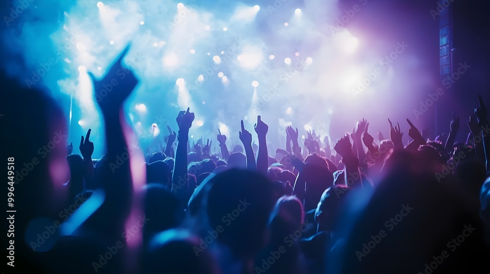 Energetic Music Concert Crowd Cheering and Dancing Under Colorful Lights Energetic Music Concert Crowd Cheering and Dancing Under Colorful Lights