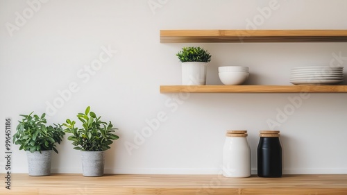 Sustainable studio apartment with bamboo shelving, reclaimed wood accents, and minimalist sustainable style