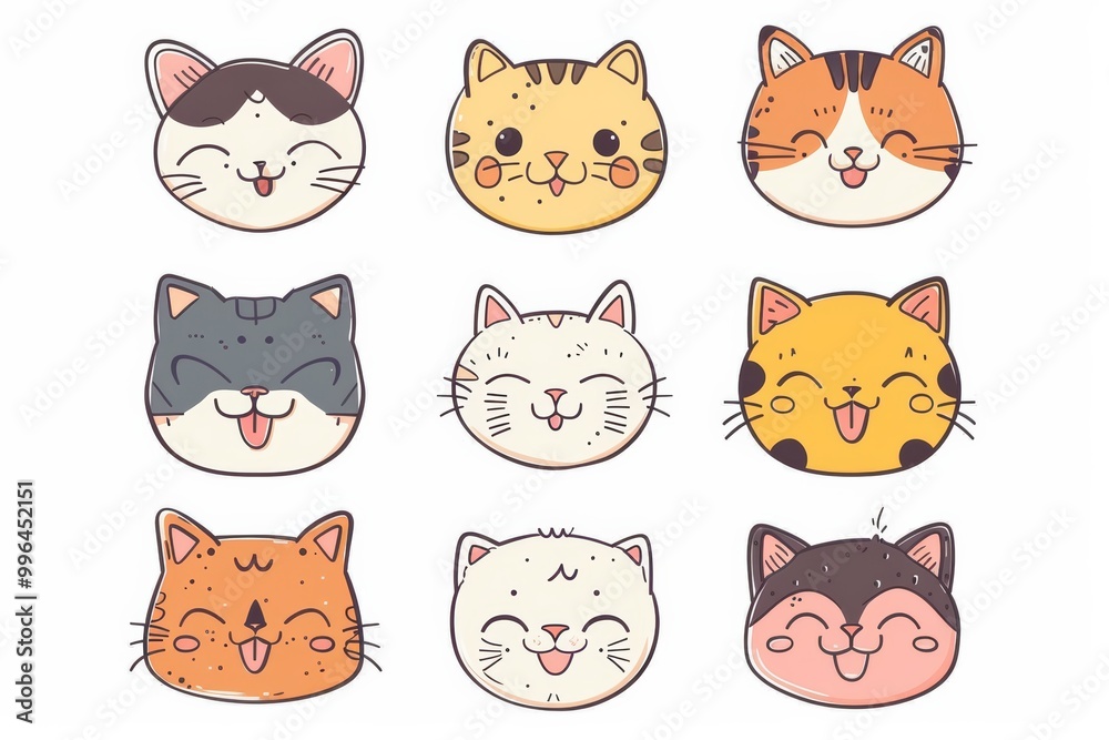 Cute cartoon cat emoji set Cute cartoon cat emoji set