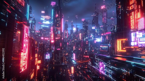 Wallpaper Mural AIpowered metropolis, neon lights, advanced technology, digital society Torontodigital.ca