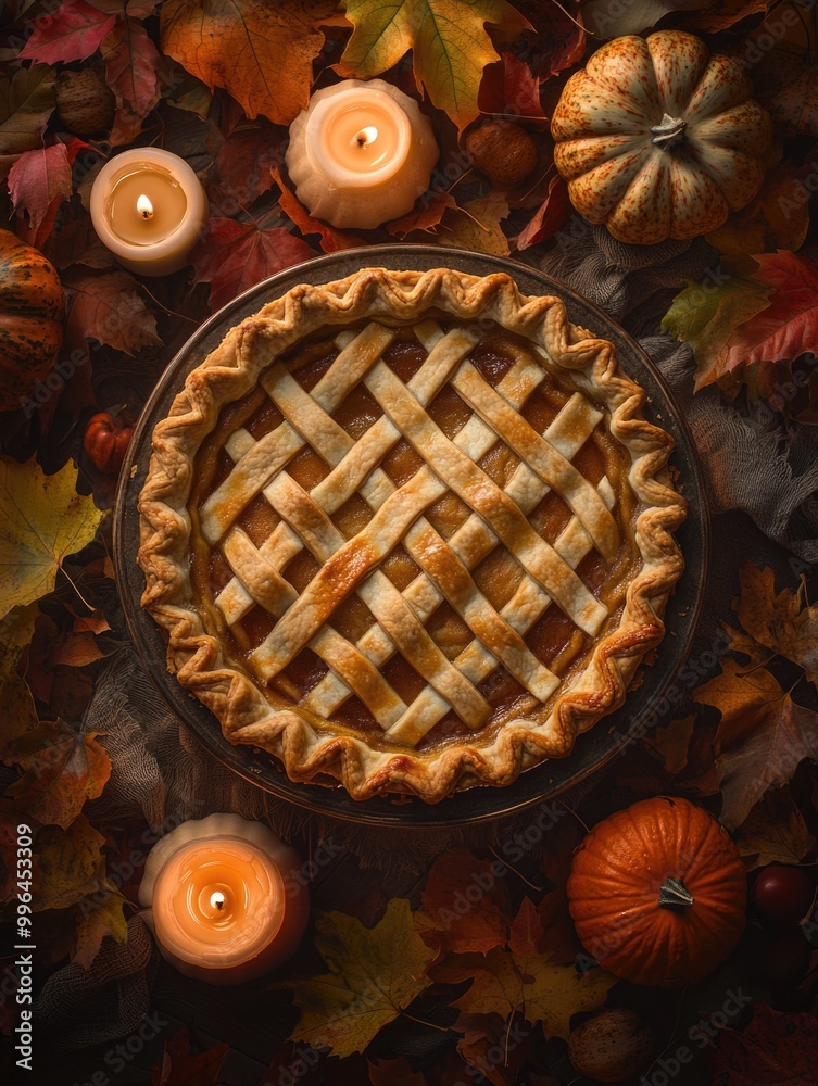 Pie on Table with Candles Pie on Table with Candles
