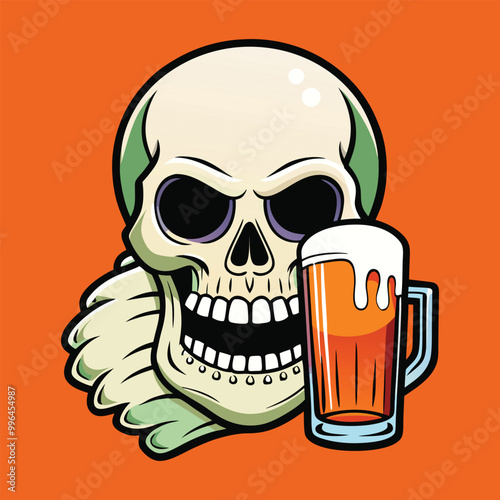 a skull with a glass of beer next to it