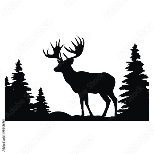 Stag with Antlers Silhouette Vector Illustration photo