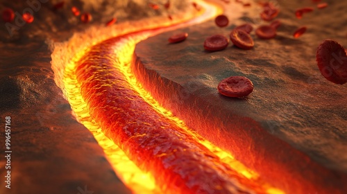 Artery narrowed by plaque and Normal artery. Atherosclerotic plaque. Cholesterol plaque in artery 