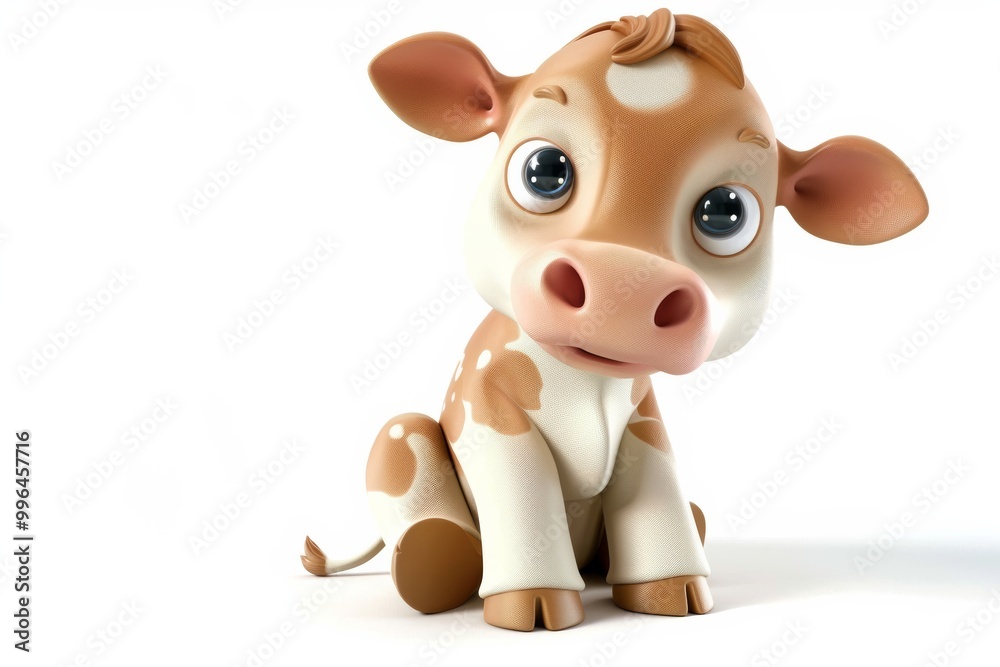 Cute cartoon cow with big eyes on white background Cute cartoon cow with big eyes on white background