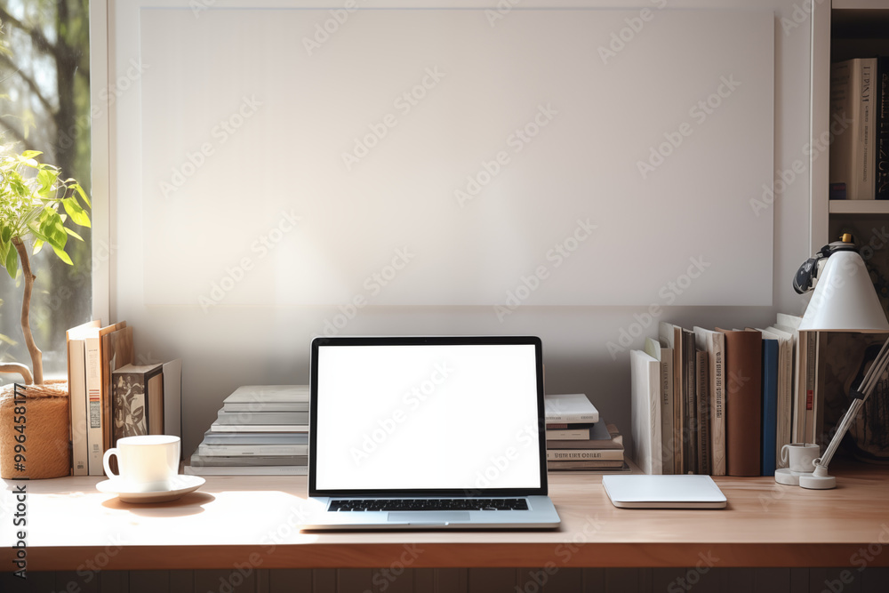 A sleek, all-white study table with a minimalist design. The laptop sits neatly in the center, accompanied by a simple, elegant desk lamp with a metallic finish. A sleek, all-white study table with a minimalist design. The laptop sits neatly in the center, accompanied by a simple, elegant desk lamp with a metallic finish.