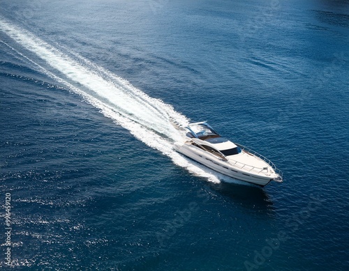 Aerial view of luxury speedboat floating on the sea