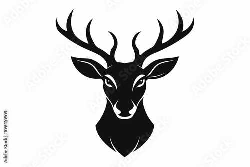 Stylized deer head icon vector, silhouette black color vector art illustration 