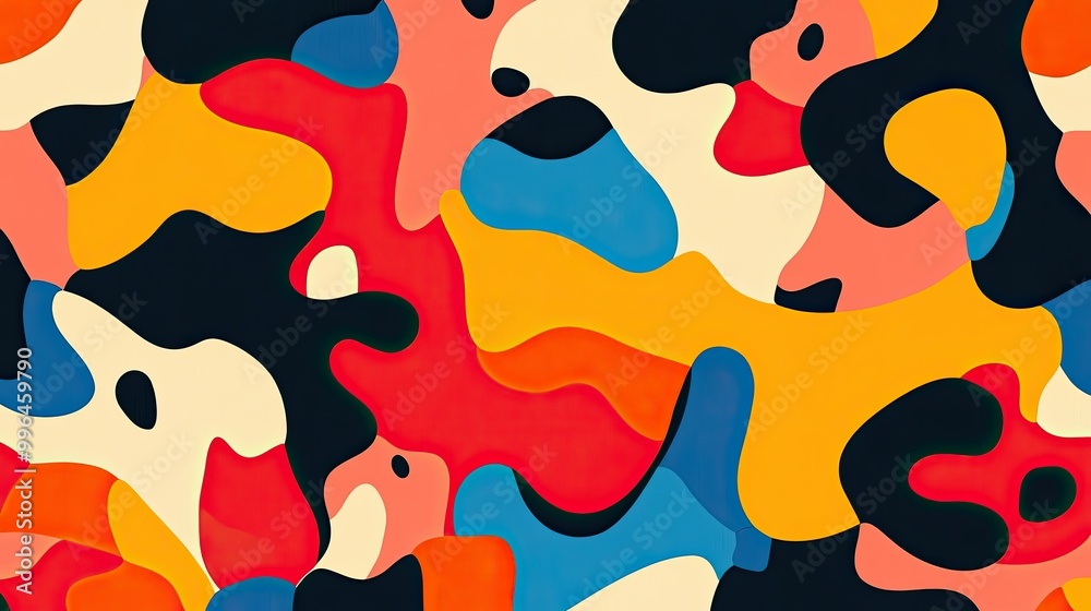 Abstract pattern with dynamic shapes and bold, bright colors, creating a sense of energy and movement.