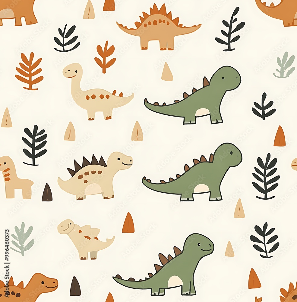 Seamless Cute, simple cartoon pattern with dinosaurs