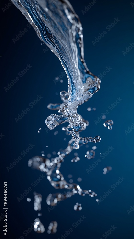 a stream of water in mid-air, with light and shadow, transparent, 8K resolution, pure blue background. a stream of water in mid-air, with light and shadow, transparent, 8K resolution, pure blue background.