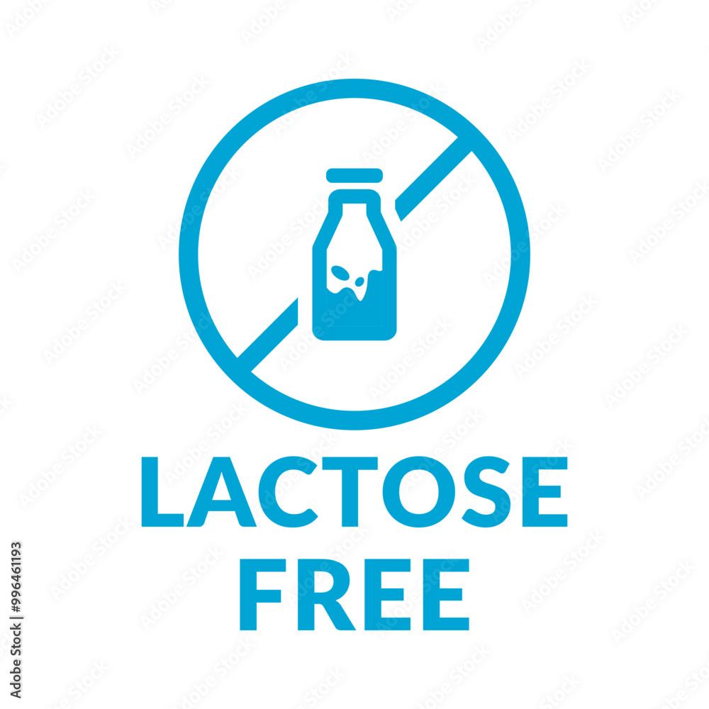 Lactose Free or Milk Free Vector Flat Icon Design on White Background. Allergen Free Circle Shape Blue Symbol. Organic Food Label Illustration with Drop for Web, Packaging. Lactose Free or Milk Free Vector Flat Icon Design on White Background. Allergen Free Circle Shape Blue Symbol. Organic Food Label Illustration with Drop for Web, Packaging.
