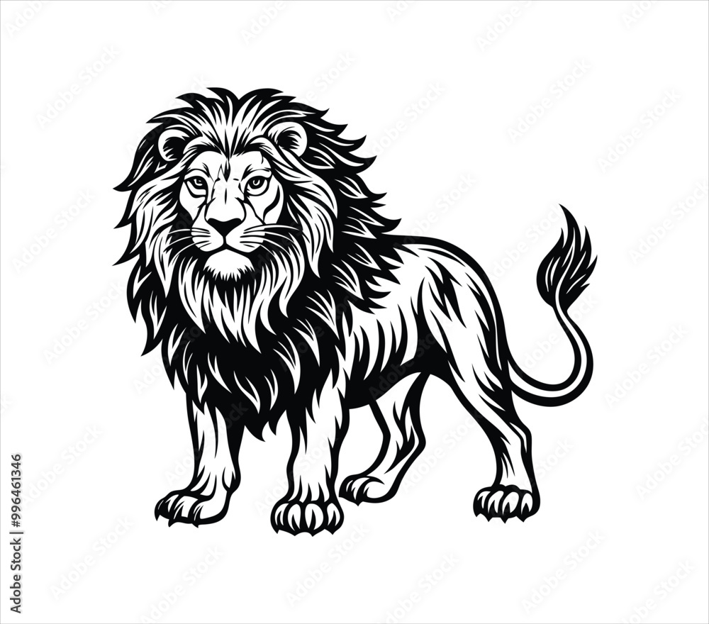 Obraz premium Lion black silhouette icon vector. Lion icon isolated on a white background. Walking lion icon vector