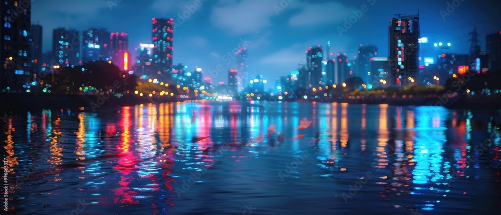 Vibrant Cityscape Reflection at Night Vibrant Cityscape Reflection at Night