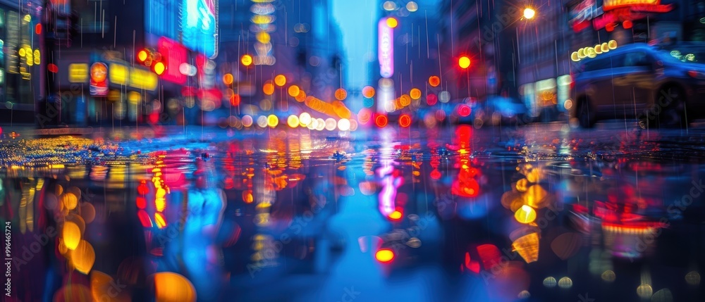 Fototapeta premium City Street Reflections After Rain at Night
