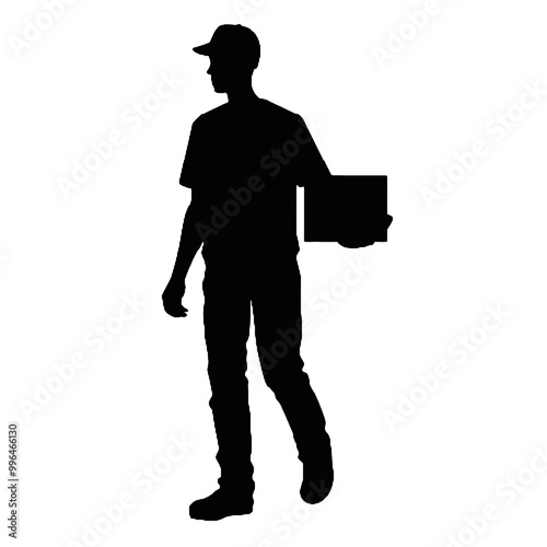 Silhouette of a Delivery Man with Package Isolated on White Background – Vector Art