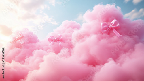 Magic pink clouds with pink bows