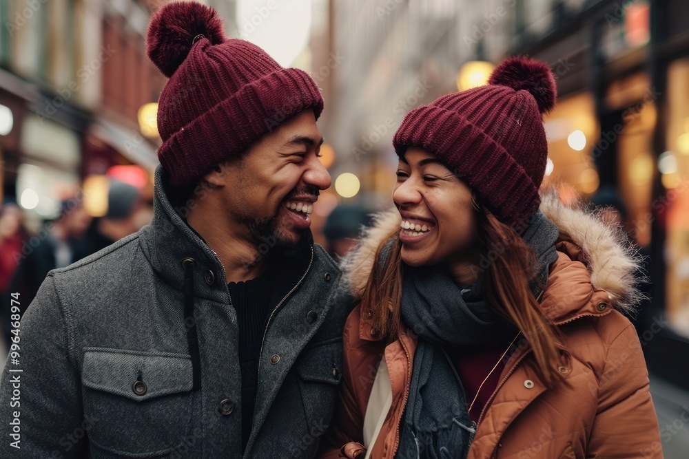 Fototapeta premium Asian couple laughing faces clothing person.