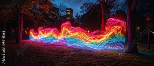 Colorful Light Trails in Urban Park at Night
