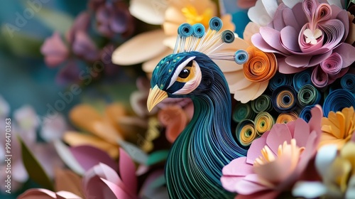 3D abstract wallpaper design for interior wall murals combining floral pattern with exotic oriental pattern.