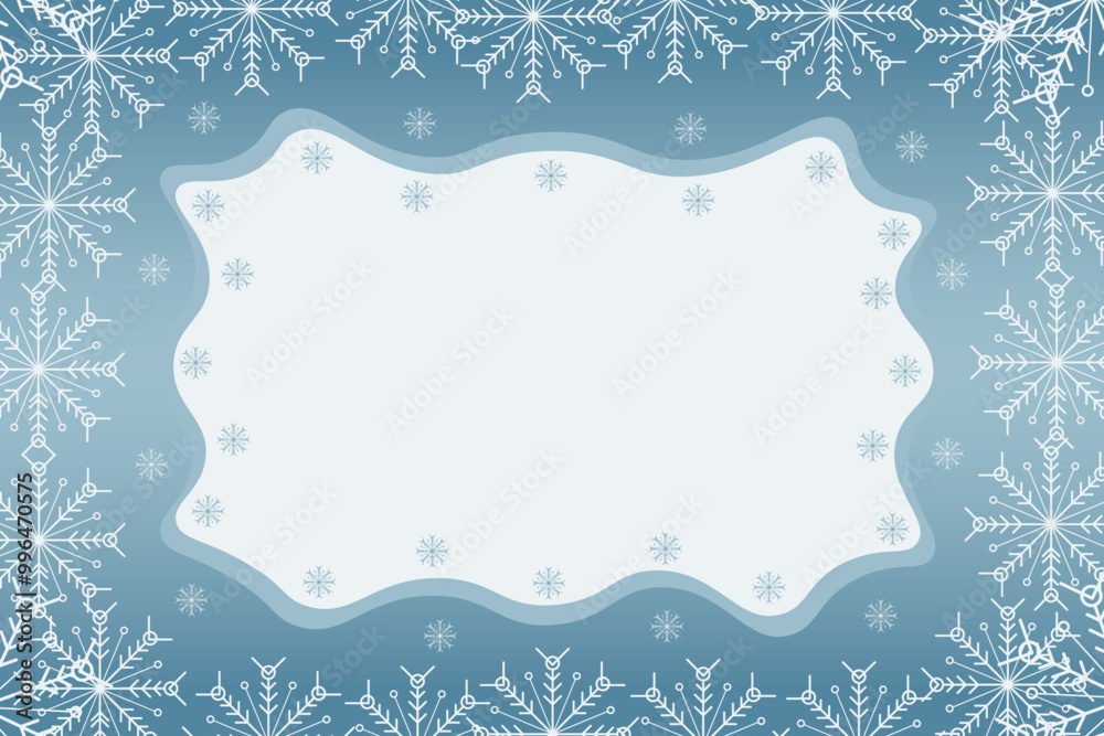 Fototapeta premium Winter snow frame. Christmas Snowflakes border. Snowy frame frozen background