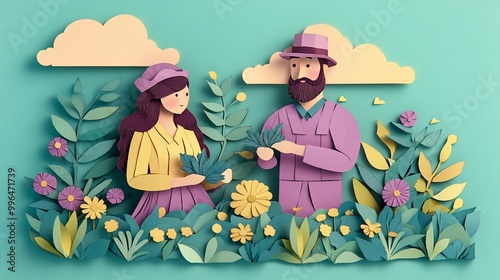 A colorful paper-cut scene ...