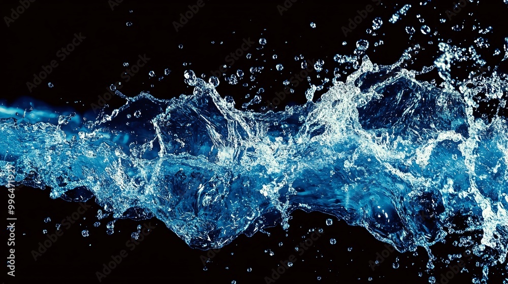 Water splash with blue color on a black background, the isolated water splash against a plain background, Water splash with blue color on a black background, the isolated water splash against a plain background,