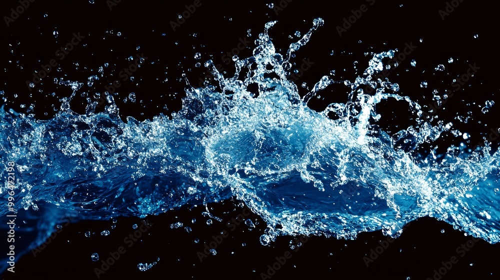Water splash with blue color on a black background, the isolated water splash against a plain background, Water splash with blue color on a black background, the isolated water splash against a plain background,