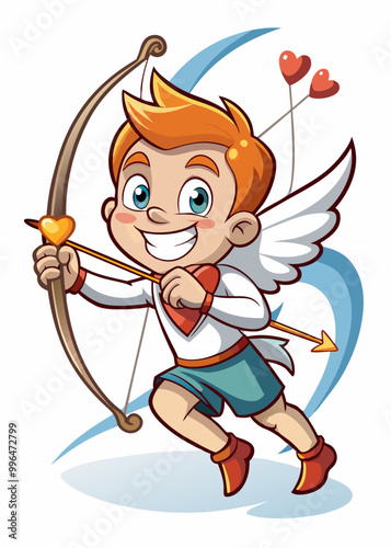 Cupid with a heart-shaped bow, ready to shoot an arrow of love, with a mischievous smile.
