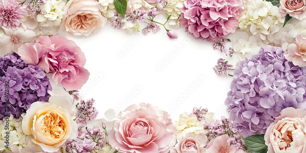 A beautiful floral border featuring various pastel flowers, creating an elegant frame around a blank space. A beautiful floral border featuring various pastel flowers, creating an elegant frame around a blank space.