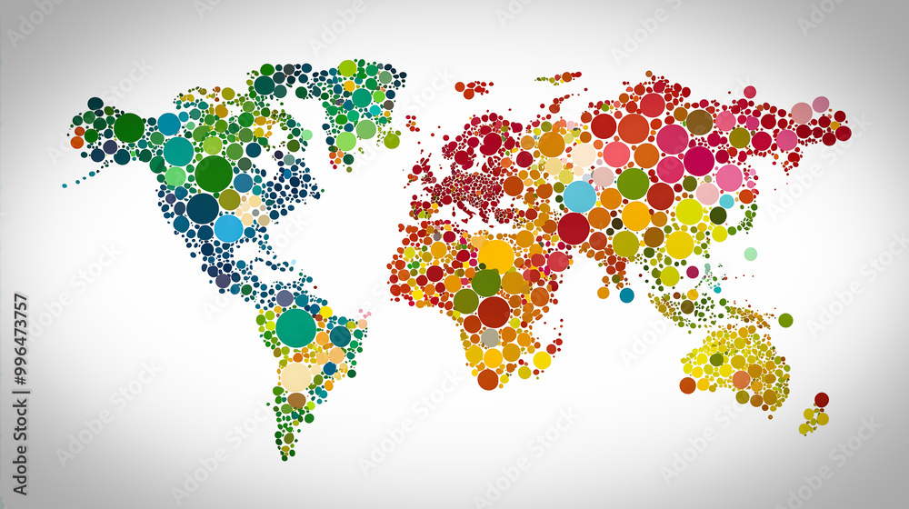 Fototapeta premium Abstract World Map Made of Colorful Circles