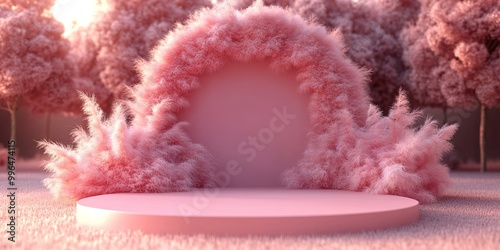 A serene pink stage surroun...