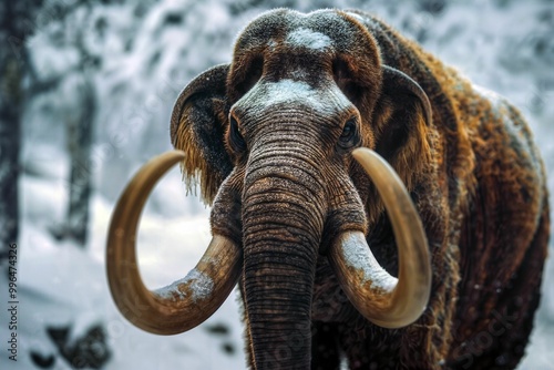 Close-up of Woolly Mammoth in Snowy Forest