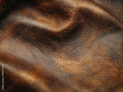 Medium shot of a rugged weathered leather surface the rich tactile quality evoking a sense of timeless rustic sophistication photo