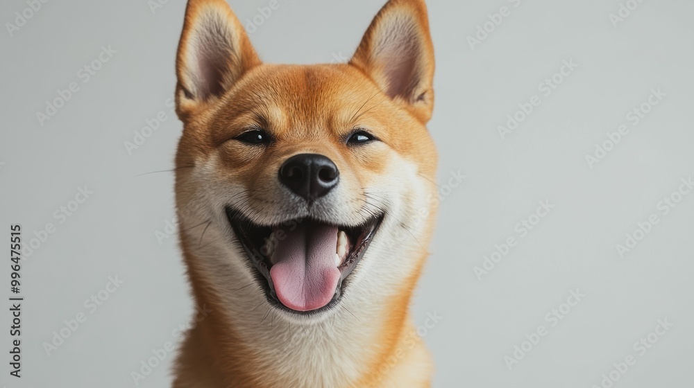 Playful Shiba Inu happy head portrait on a white background in the studio Playful Shiba Inu happy head portrait on a white background in the studio
