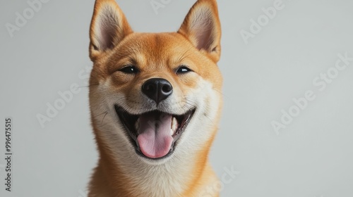 Playful Shiba Inu happy head portrait on a white background in the studio