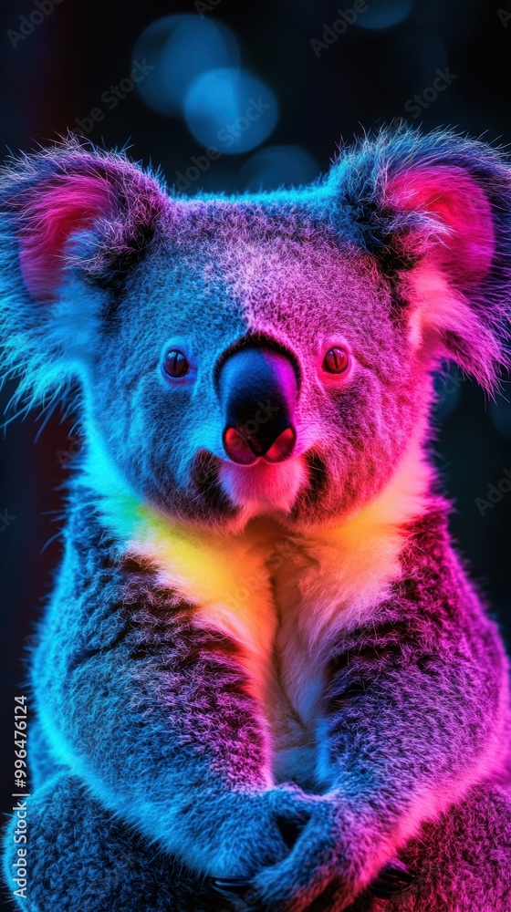 A koala is beaming in neon colors A koala is beaming in neon colors