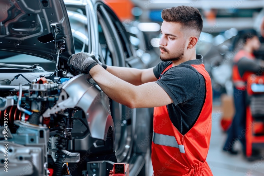 Engineer worker manufacturing automotive assembly. Engineer worker manufacturing automotive assembly.