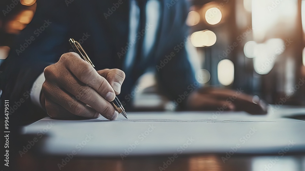 Hand Writing on a Document with a Golden Pen Hand Writing on a Document with a Golden Pen