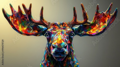 Geometric cubist moose head with the face in a polygon abstract pattern